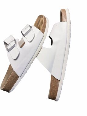Birkenstock White Two-Strap Cork Footbed Sandals